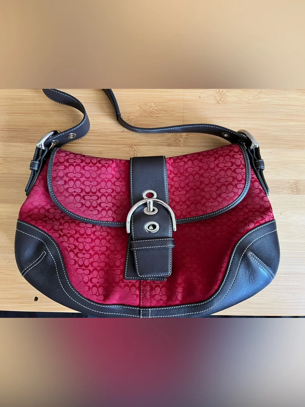 Coach red 6808 soho vintage mini signature brown leather shoulder bag